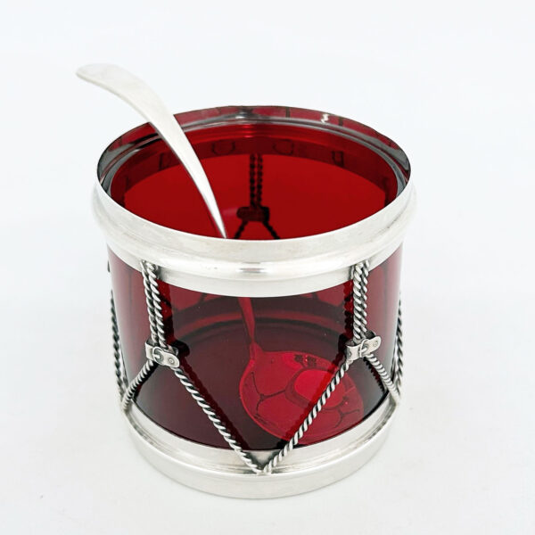 AMERICAN STERLING SILVER AND CRANBERRY GLASS HONEY POT - Image 2