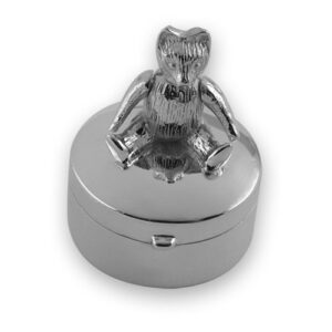 Sterling Silver Round Moving Teddy Bear Tooth Box