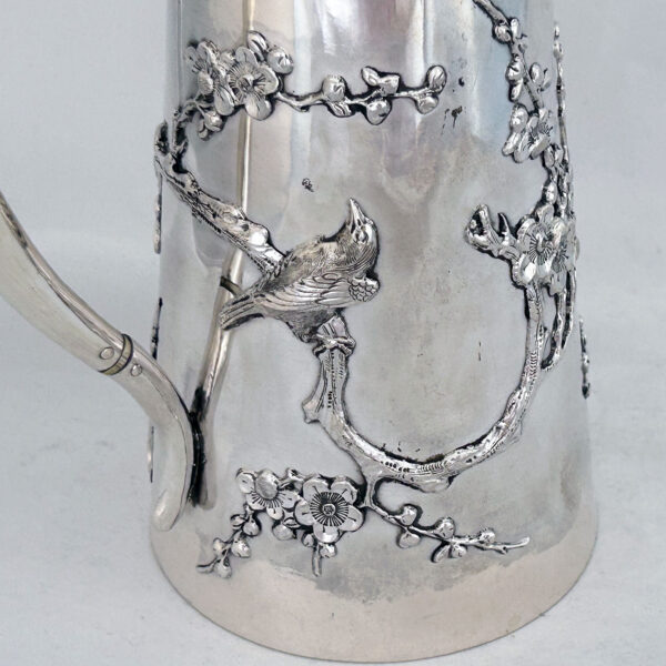 CHINESE EXPORT SILVER PLUM BLOSSOM COFFEE POT - Image 3