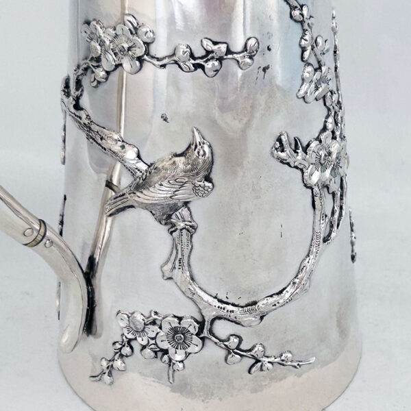 CHINESE EXPORT SILVER PLUM BLOSSOM COFFEE POT - Image 4