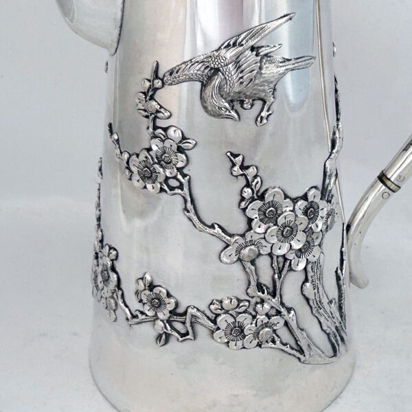CHINESE EXPORT SILVER PLUM BLOSSOM COFFEE POT - Image 5