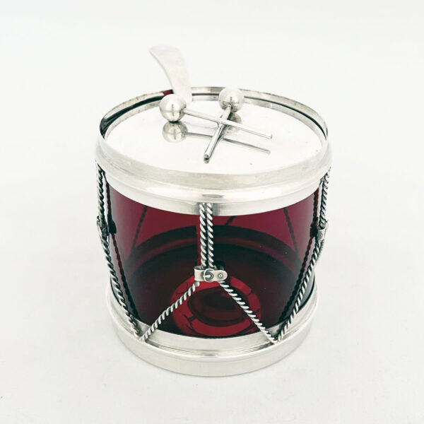 AMERICAN STERLING SILVER AND CRANBERRY GLASS HONEY POT - Image 3