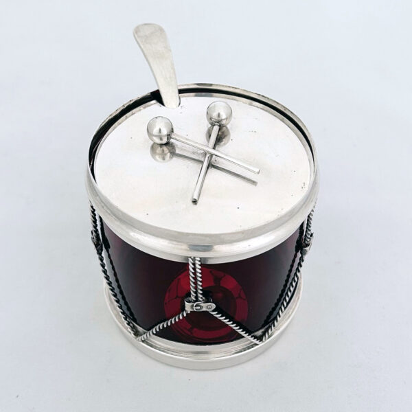 AMERICAN STERLING SILVER AND CRANBERRY GLASS HONEY POT - Image 5
