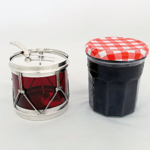 AMERICAN STERLING SILVER AND CRANBERRY GLASS HONEY POT - Image 6