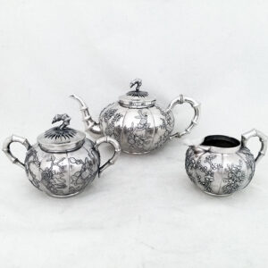 CHINESE EXPORT SILVER MELON SHAPED TEA SET