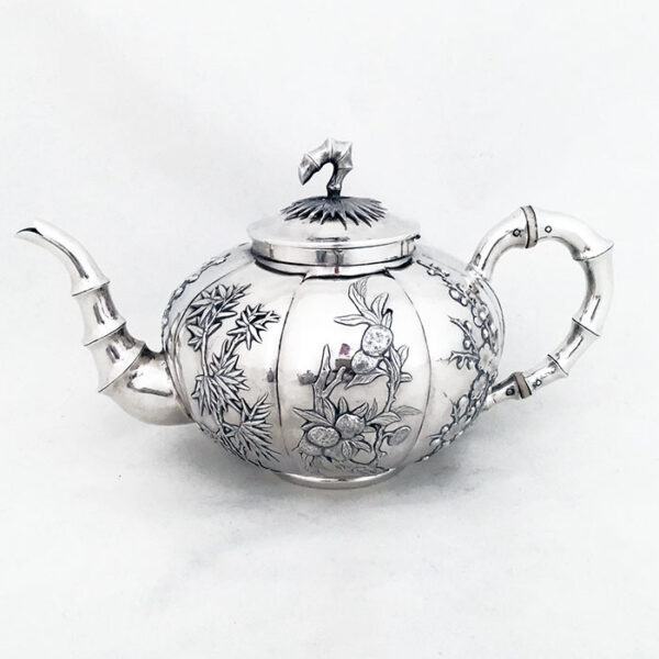 CHINESE EXPORT SILVER MELON SHAPED TEA SET - Image 5