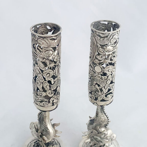 CHINESE EXPORT SILVER VASES/CANDLESTICKS - Image 2