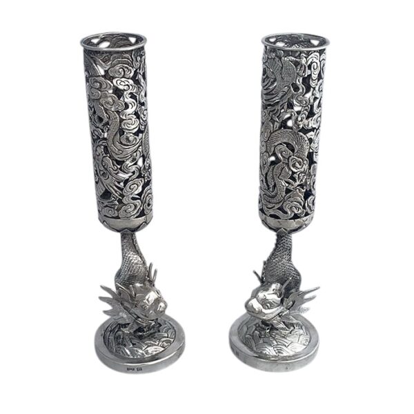 CHINESE EXPORT SILVER VASES/CANDLESTICKS