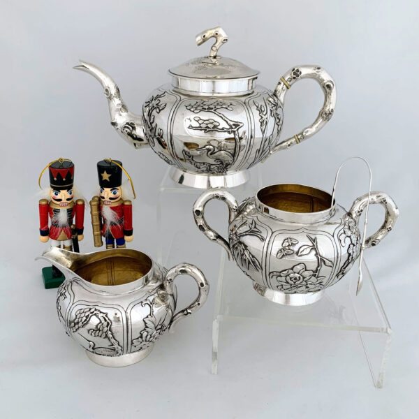CHINESE EXPORT SILVER TEA SET - Image 3