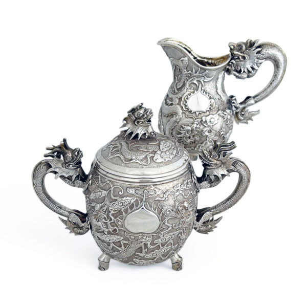 CHINESE EXPORT SILVER SUGAR AND CREAM