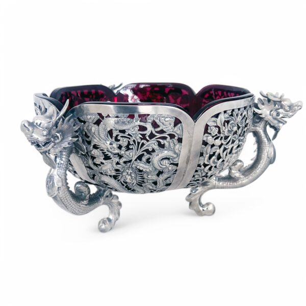 CHINESE EXPORT SILVER SHAPED BOWL