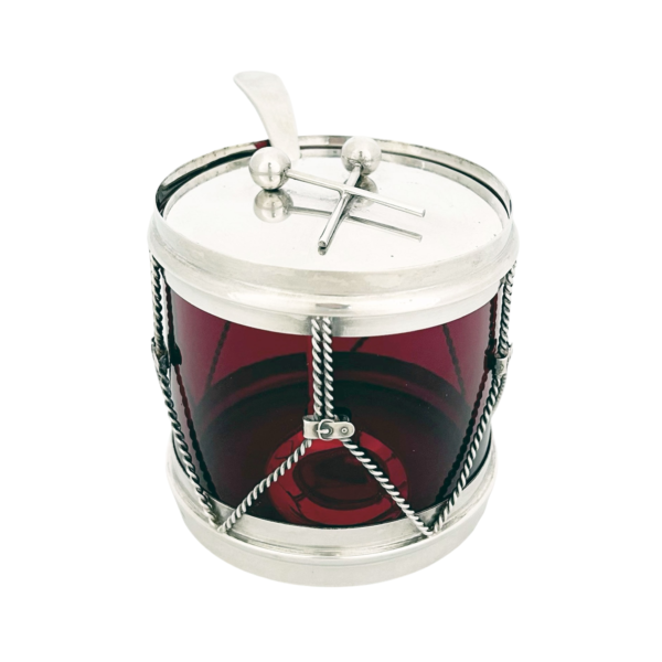 AMERICAN STERLING SILVER AND CRANBERRY GLASS HONEY POT