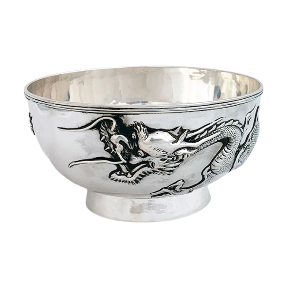 CHINESE EXPORT SILVER DRAGON BOWL