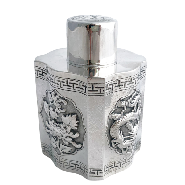 CHINESE EXPORT SILVER TEA CADDY