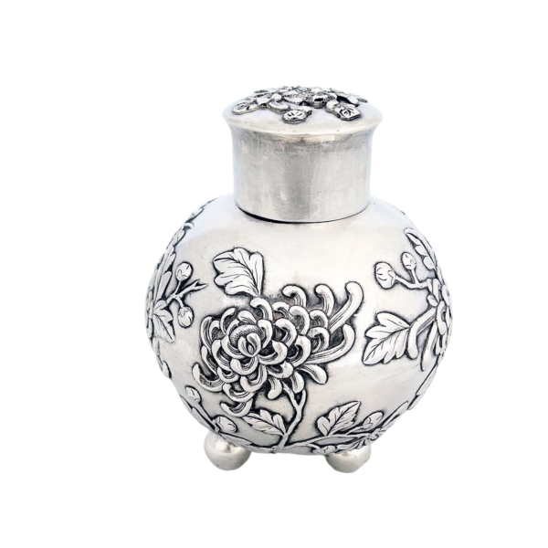 CHINESE EXPORT SILVER TEA CADDY