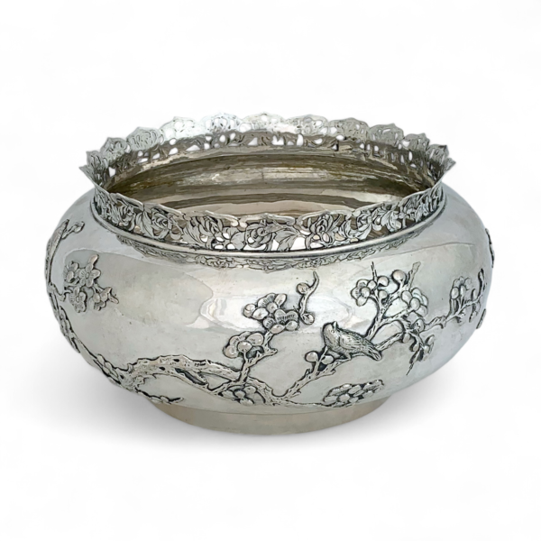 CHINESE EXPORT SILVER PLUM BOWL